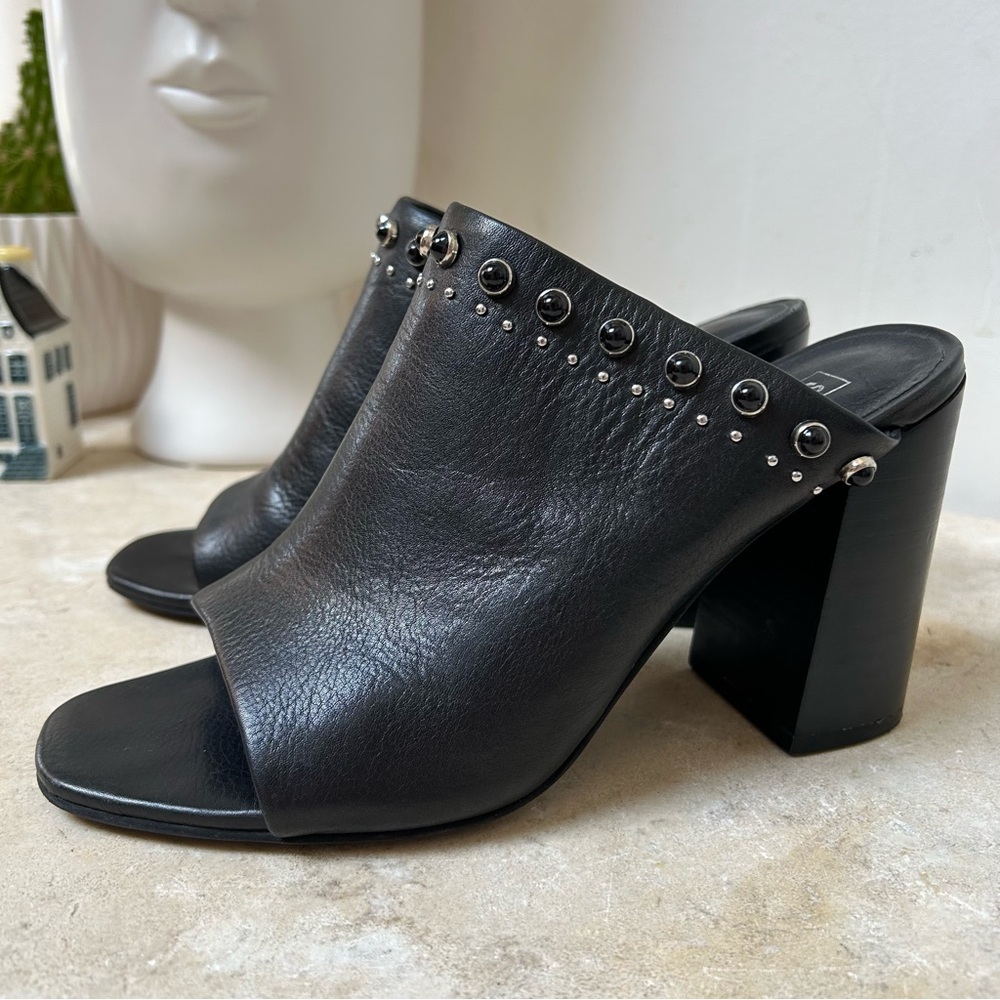 Sol Sana Black Leather Studded detail Women's block heel Mules size 39 EUC!